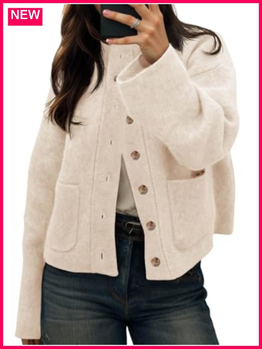 Womens Chunky Knit Cardigan Sweater Button Down Open Front Jacket